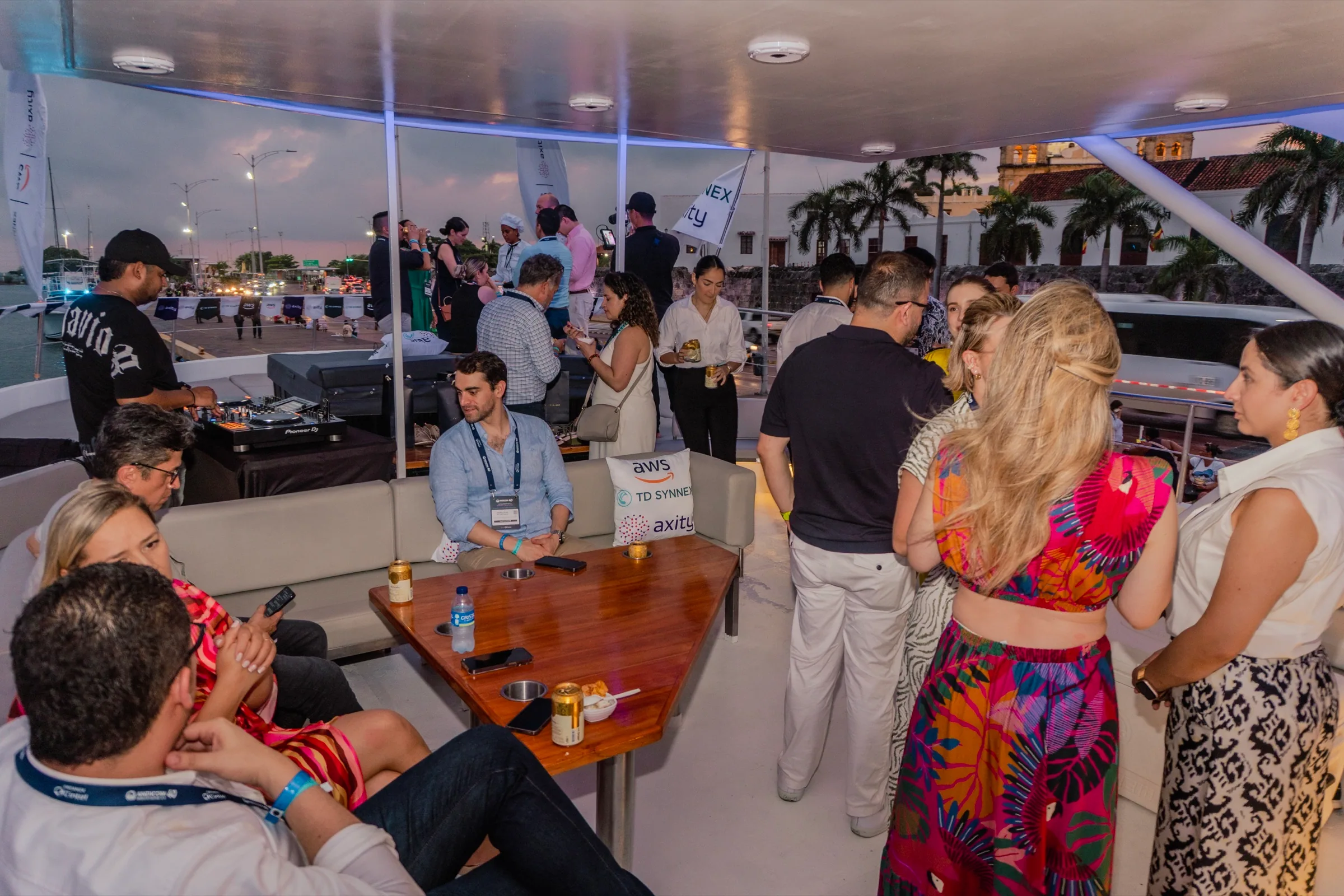 Guests together during a corporate event onboard Mavi Soul