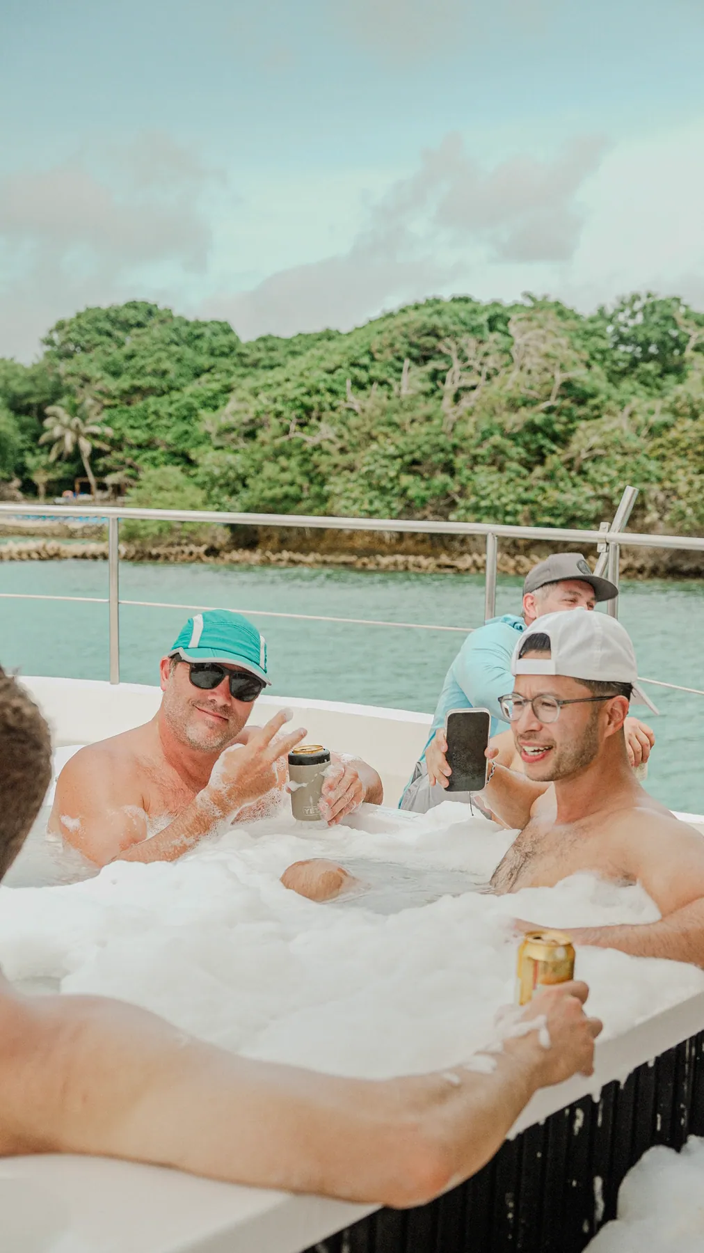 Friends enjoying the jacuzzi during the outing