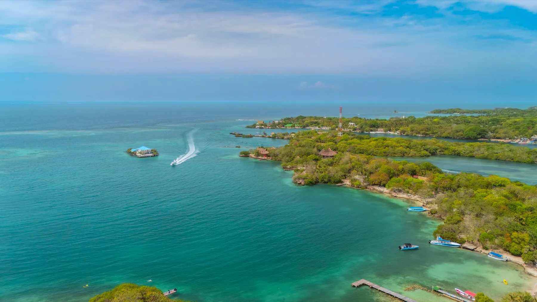 Aerial view of a route through the Rosario Islands