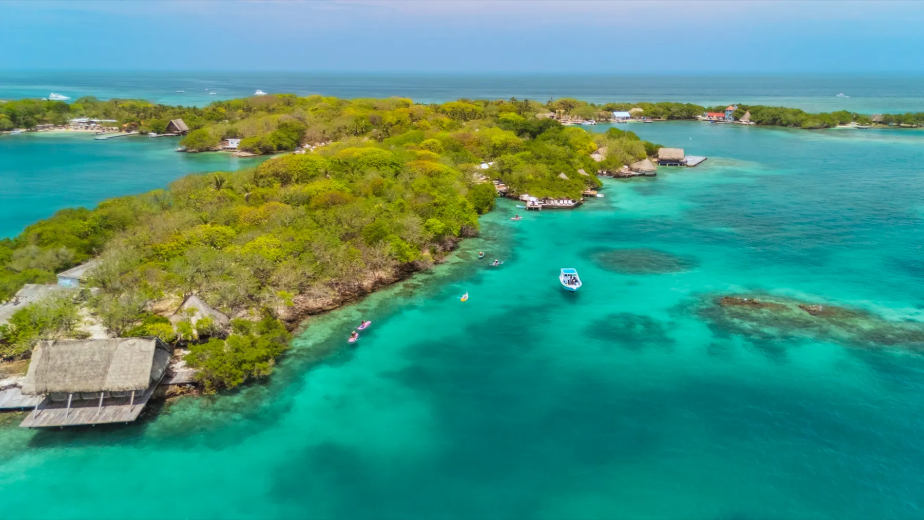 Aerial view of the Rosario Islands and turquoise waters