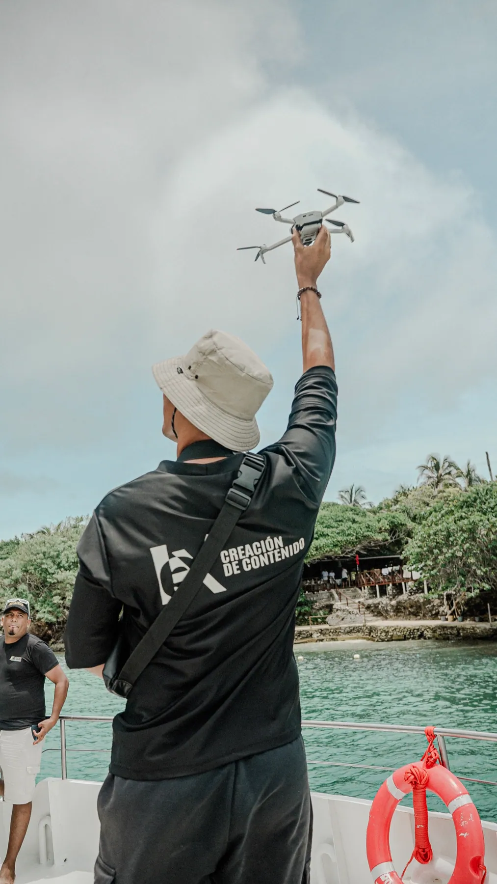 Content team preparing a drone onboard Mavi Soul